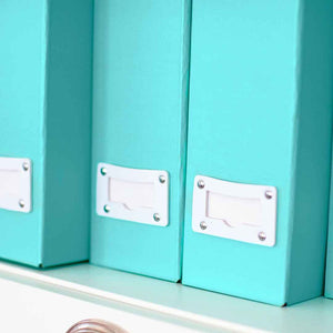 Foldable Magazine File Holder with Leather Label Holder - Set of 6 - Aqua