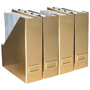 Foldable Magazine File Holder with Gold Label Holder - Set of 4 - Gold