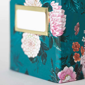 Load image into Gallery viewer, Foldable Magazine File Holder with Gold Label Holder - Set of 4 - Floral and Teal
