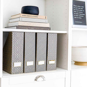 Foldable Magazine File Holder with Gold Label Holder - Set of 4 - Dark Grey and Gold
