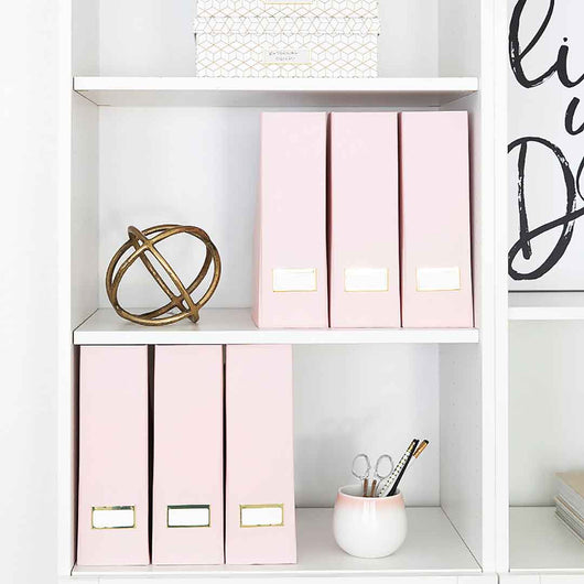 Foldable Magazine File Holder with Gold Label Holder - Set of 6 - Pink