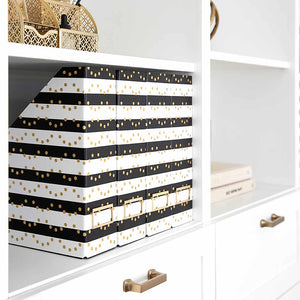 Load image into Gallery viewer, Foldable Magazine File Holders with Gold Label Holder - Set of 4 - Black and Gold
