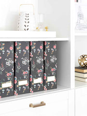Load image into Gallery viewer, Foldable Magazine File Holder with Gold Label Holder - Set of 4 - Floral and Black
