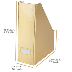 Foldable Magazine File Holder with Gold Label Holder - Set of 4 - Gold