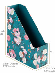 Load image into Gallery viewer, Foldable Magazine File Holder with Gold Label Holder - Set of 4 - Floral and Teal
