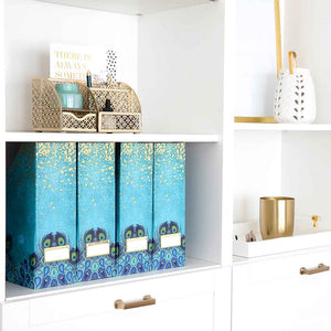 Load image into Gallery viewer, Foldable Magazine File Holder with Gold Label Holder - Set of 4 - Peacock
