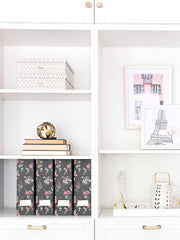 Load image into Gallery viewer, Foldable Magazine File Holder with Gold Label Holder - Set of 4 - Floral and Black
