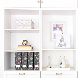 Foldable Magazine File Holder with Gold Label Holder - Set of 4 - Floral and Black