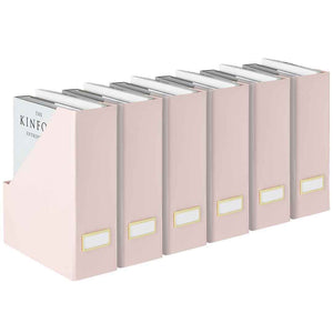 Foldable Magazine File Holder with Gold Label Holder - Set of 6 - Pink
