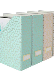 Load image into Gallery viewer, Foldable Magazine File Holder with Gold Label Holder - Set of 4 - Pink and Aqua
