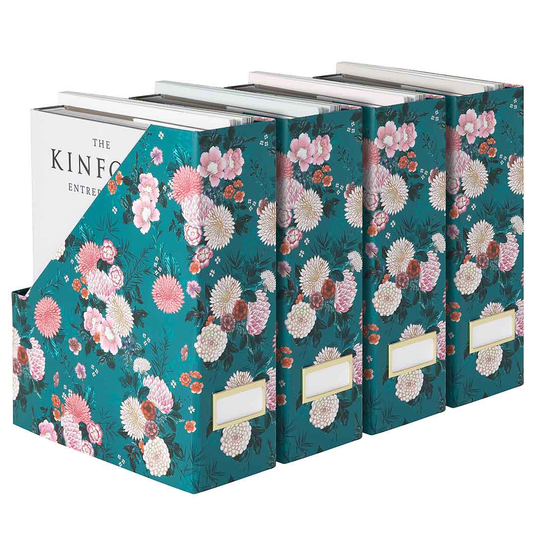 Foldable Magazine File Holder with Gold Label Holder - Set of 4 - Flor ...