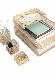 Load image into Gallery viewer, Riviera 6 Piece Gold Interlocking Desk Organizer Set
