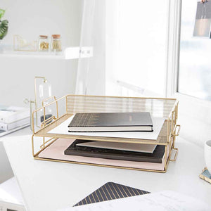 Load image into Gallery viewer, Fontvieille Stackable Gold Paper Tray - Set of 2 - Letter Size
