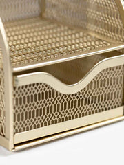 Load image into Gallery viewer, Fontvieille Unique Metal Gold Desk Organizer with Drawer
