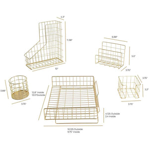 Monte 5 Piece Wire Gold Desk Organizer Set