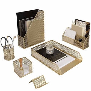 Load image into Gallery viewer, Riviera 6 Piece Gold Desk Organizer Set
