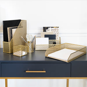 Load image into Gallery viewer, Riviera 6 Piece Gold Desk Organizer Set
