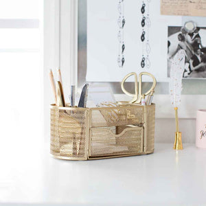 Load image into Gallery viewer, Fontvieille Gold Desk Organizer with Drawer
