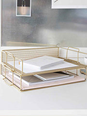 Load image into Gallery viewer, Fontvieille Stackable Gold Paper Tray - Set of 2 - Letter Size
