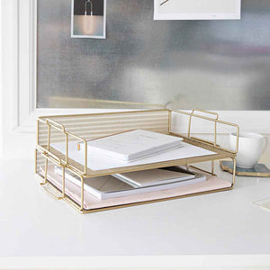 Load image into Gallery viewer, Fontvieille Stackable Gold Paper Tray - Set of 2 - Letter Size
