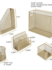 Load image into Gallery viewer, Fontvieille 5 Piece Gold Desk Organizer Set with Desktop Hanging File Organizer
