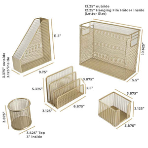 Fontvieille 5 Piece Gold Desk Organizer Set with Desktop Hanging File Organizer