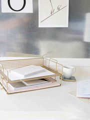 Load image into Gallery viewer, Fontvieille Stackable Gold Paper Tray - Set of 2 - Letter Size
