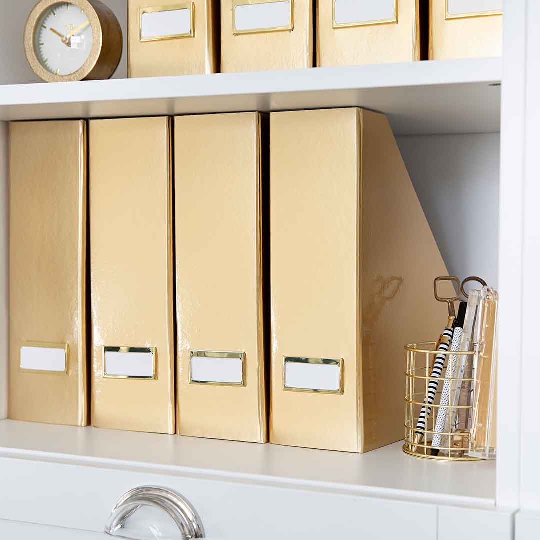 Magazine File Box Labels Foldable Magazine File Holder with Gold Label Holder - Set of 4 - Gold ...