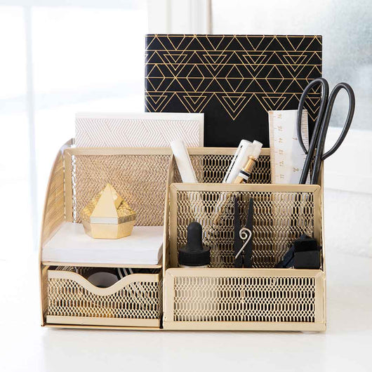 Inbox Zero Homayoun Gold Desk Accessories Office Supplies Set