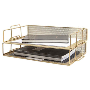 Load image into Gallery viewer, Fontvieille Stackable Gold Paper Tray - Set of 2 - Letter Size
