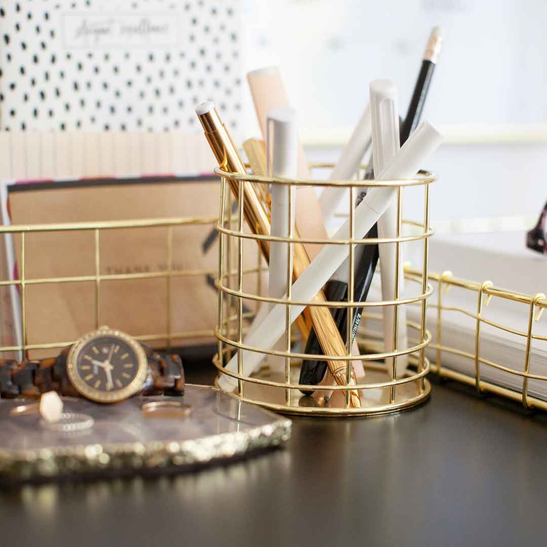 Mesh Wire Desk Organizer Set (Rose Gold, 5 Pieces) – Paper Junkie