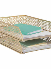 Load image into Gallery viewer, Riviera Stackable Gold Paper Tray - Set of 2 - Letter Size

