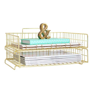 Monte Gold Stackable Paper Tray - Set of 2 - Metal Wire - Letter Size