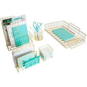 Monte 5 Piece Wire Gold Desk Organizer Set