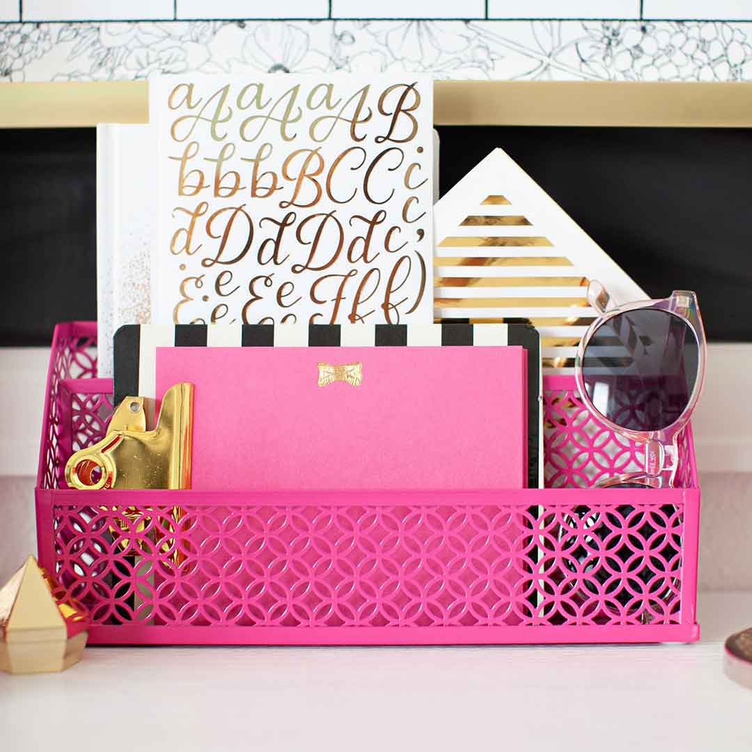 Blu Monaco Pink Office Supplies Hot Pink Desk Accessories for Women Office  - 6 Piece Cute Pink Desk Organizer Set