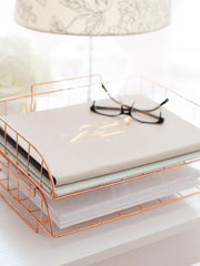 Load image into Gallery viewer, Monte Rose Gold Stackable Paper Tray - Set of 2 - Metal Wire -Letter Size

