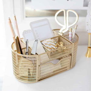 Load image into Gallery viewer, Fontvieille Gold Desk Organizer with Drawer
