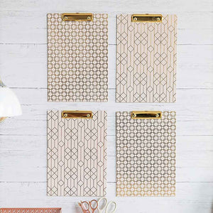 Load image into Gallery viewer, Set of 4 Decorative Clipboards with Light Pink Patterns and Gold Foil
