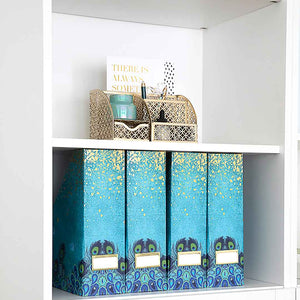 Load image into Gallery viewer, Foldable Magazine File Holder with Gold Label Holder - Set of 4 - Peacock
