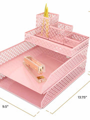 Load image into Gallery viewer, Riviera 6 Piece Pink Interlocking Desk Organizer Set
