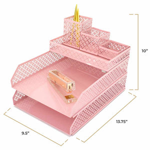 Riviera 6 Piece Pink Interlocking Desk Organizer Set