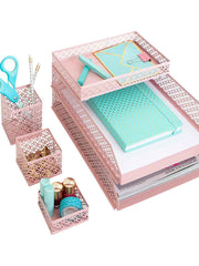 Load image into Gallery viewer, Riviera 6 Piece Pink Interlocking Desk Organizer Set
