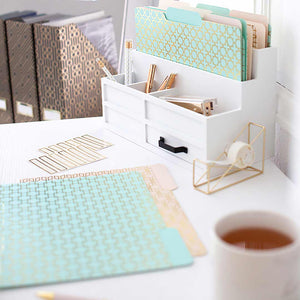 Load image into Gallery viewer, Decorative File Folders - 1/3 Cut Tabs - Letter Size - Set of 12 - 2 Each of 6 Cute Patterns with Gold Foil (Pink Aqua and Cream)
