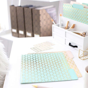 Load image into Gallery viewer, Decorative File Folders - 1/3 Cut Tabs - Letter Size - Set of 12 - 2 Each of 6 Cute Patterns with Gold Foil (Pink Aqua and Cream)

