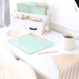 Decorative File Folders - 1/3 Cut Tabs - Letter Size - Set of 12 - 2 Each of 6 Cute Patterns with Gold Foil (Pink Aqua and Cream)
