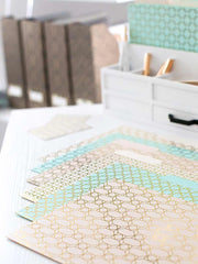 Load image into Gallery viewer, Decorative File Folders - 1/3 Cut Tabs - Letter Size - Set of 12 - 2 Each of 6 Cute Patterns with Gold Foil (Pink Aqua and Cream)
