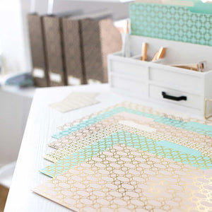 Load image into Gallery viewer, Decorative File Folders - 1/3 Cut Tabs - Letter Size - Set of 12 - 2 Each of 6 Cute Patterns with Gold Foil (Pink Aqua and Cream)
