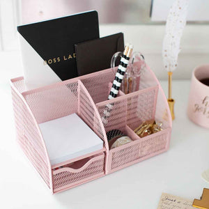 Fontvieille Unique Metal Desk Organizer with Drawer - Pink