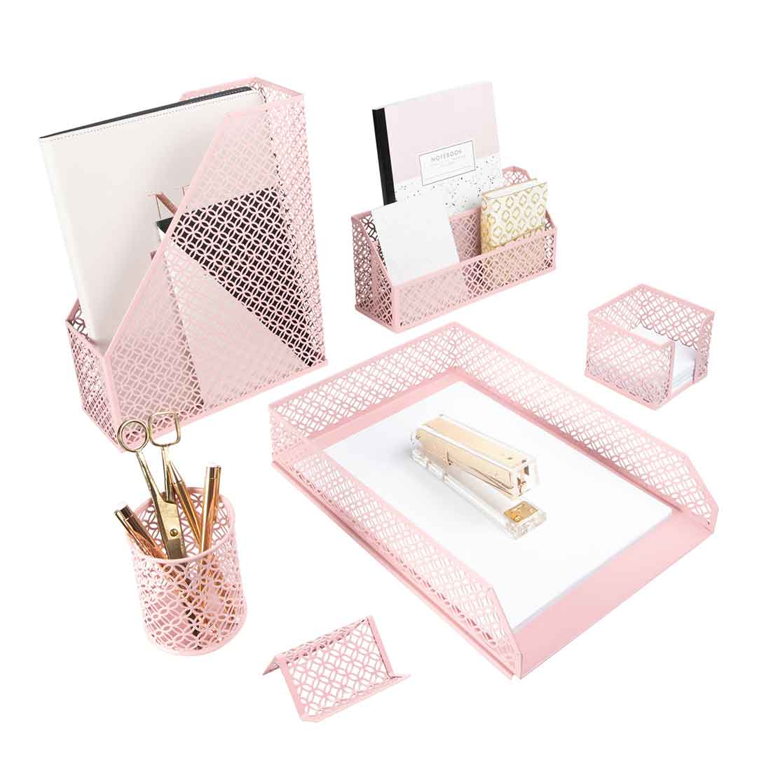 Blu Monaco Pink Office Supplies Hot Pink Desk Accessories for Women Office  - 6 Piece Cute Pink Desk Organizer Set