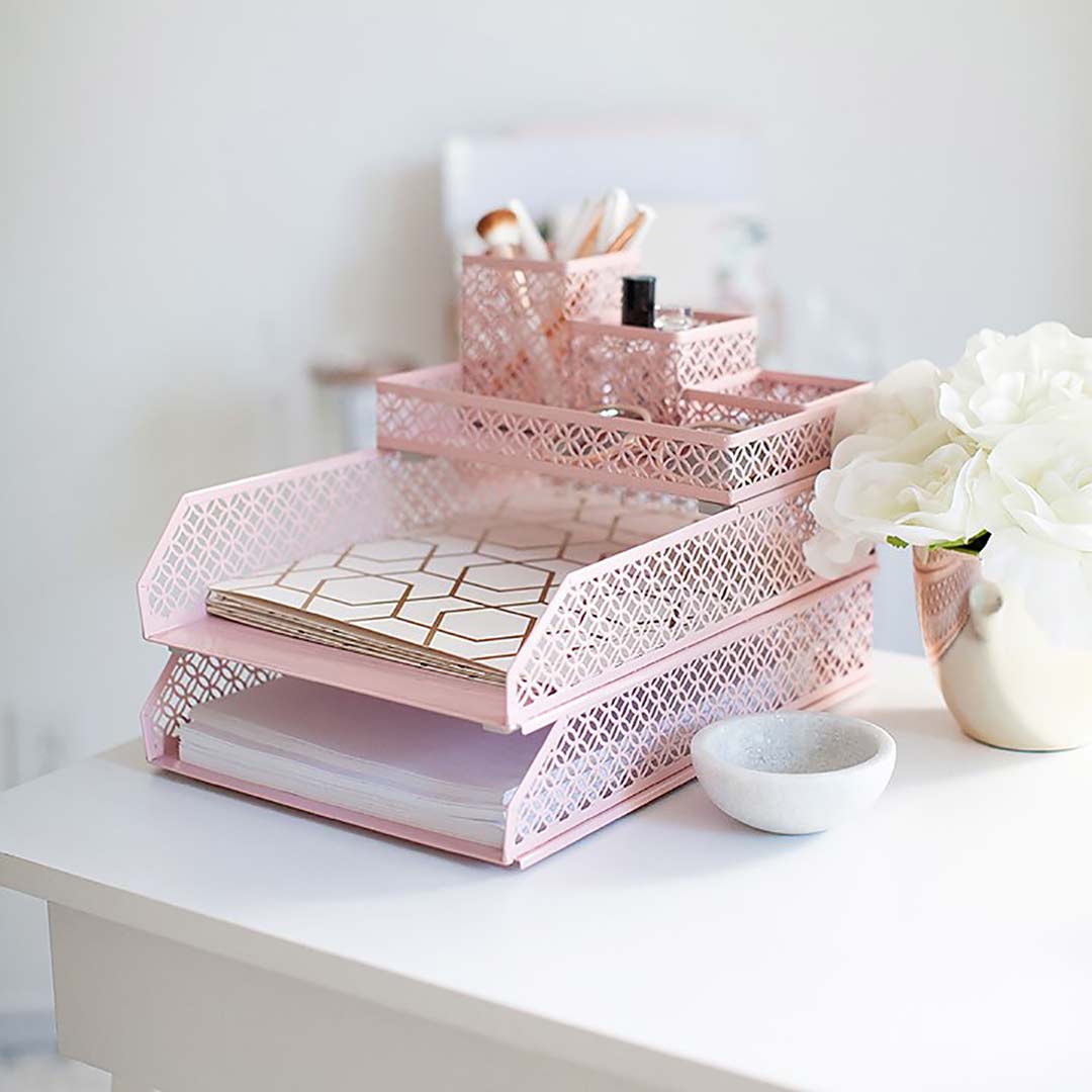 Pink Desk Rack Riviera 6 Piece Pink Interlocking Desk Organizer Set | Blu Monaco